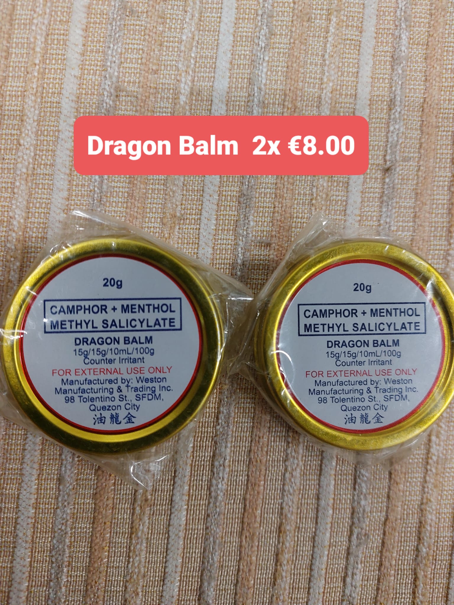 Dragon Balm Camphor / Methyl salicylate Ointment 2x 20gr (last s